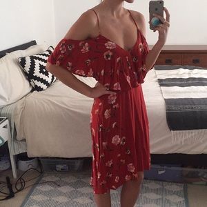 Burnt Orange Off Shoulder Midi Dress